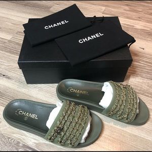 Chanel Slides Olive Green